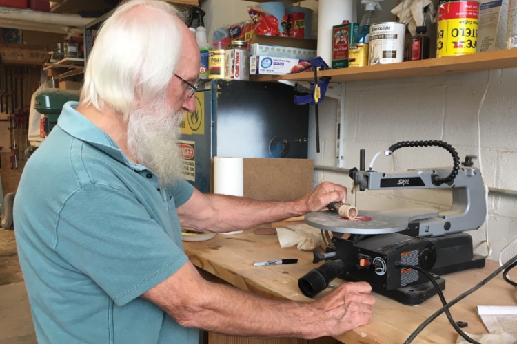 Steve Kosztala of Kosztalascope kaleidoscopes, working in Studio 162