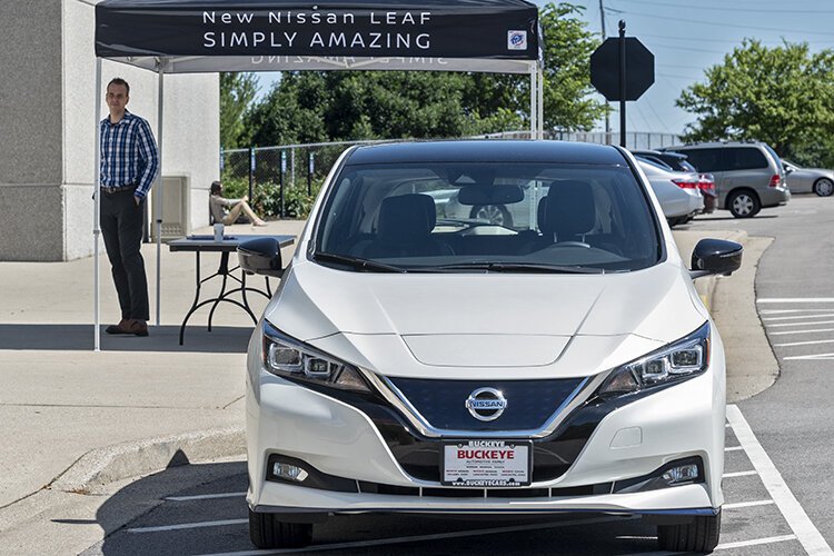 During the 2019 Midwest Sustainability Conference, Nissan offered opportunities to ride in or drive electric vehicles.
