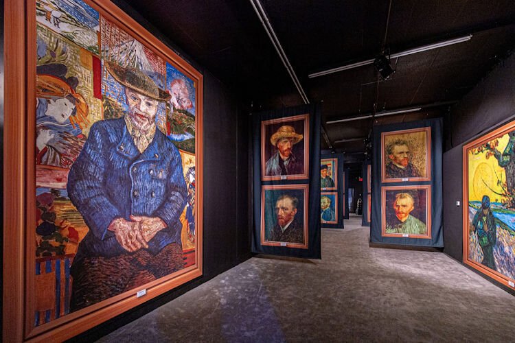 Van Gogh’s self-portraits alongside his paintings at the exhibition