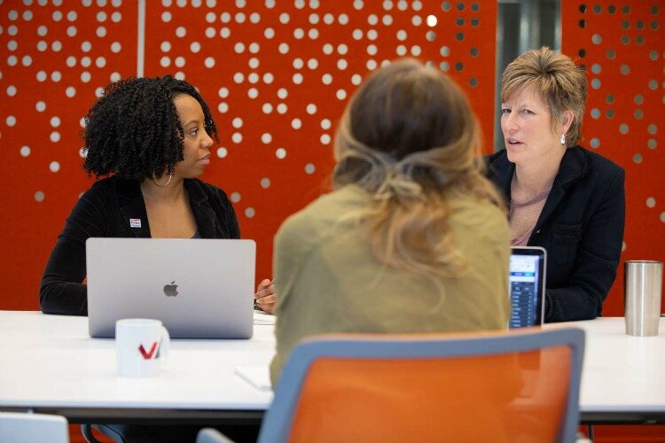 At UC’s Venture Lab, Renee Seward, left, is a UC design professor and founder of See Word Reading. Nancy Koors, right, is a Venture Lab entrepreneur-in-residence. 