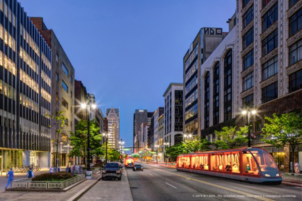 A rendering of the planned Detroit streetcar.