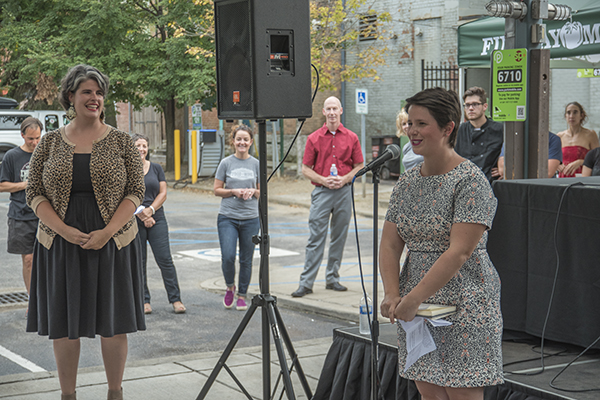 Emcees Kelly Trush and Caitlin Steininger help create conversations around food.