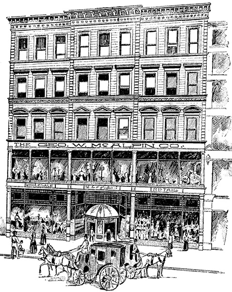 Historic drawing of the George W. McAlpin Company on W. 4th St.
