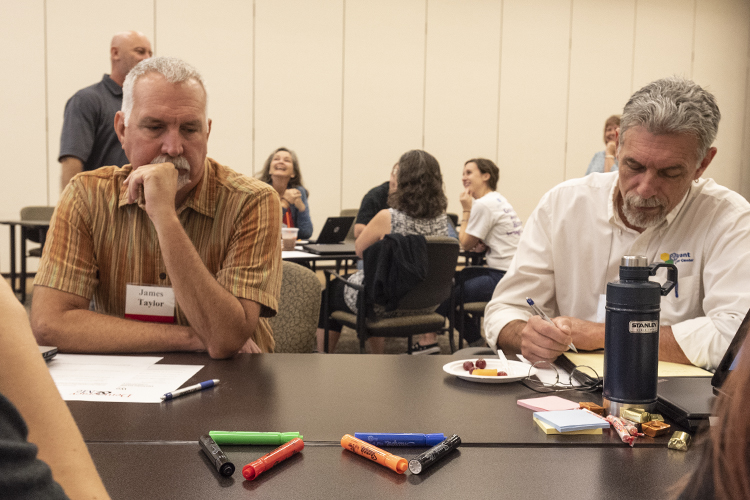  L to R  Teachers James Taylor and Ron Dunn attending WVXU 91.7 Democracy & Me workshop