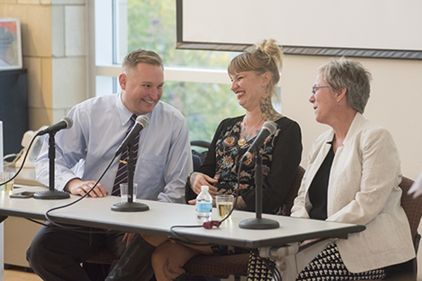 From left: Councilperson Chris Seelbach, business owner Molly Wellmann and UC professor Amy Lind.