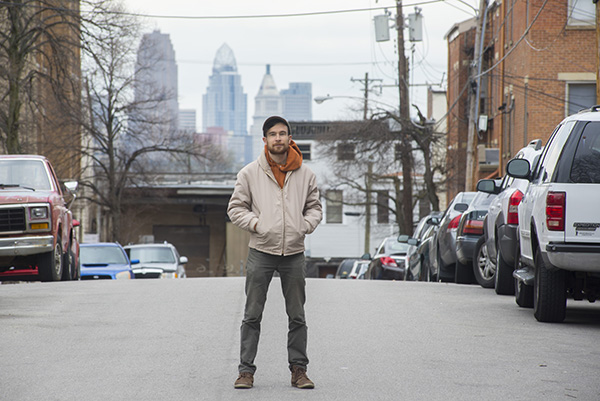 Nate May in Lower Price Hill, the subject for and location of his "State" musical performances