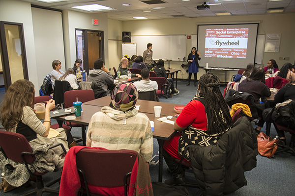 Nickol Mora leads community-building training at the Public Allies office in Walnut Hills