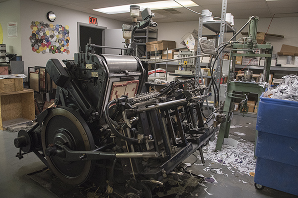 The Heidelberg die-cut press prepares record labels.