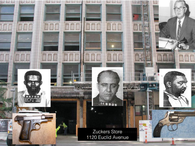 Building on Euclid Avenue where Det. McFadden stopped three suspects and frisked them.  The order of the suspects, from left to right, is Terry, Katz, and Chilton. Guns were found on Terry and Chilton but not Katz.