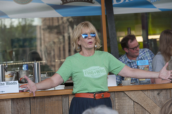 Donna Covrett, founder of the Cincinnati Food and Wine Classic, leads a station discussion.