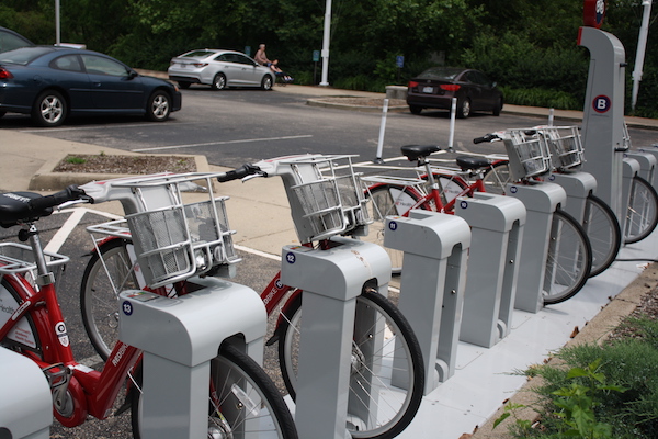 A Cincy Red Bike station at the International Friendship Park makes it easy to get from one end of the downtown riverfront to the other.