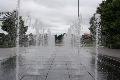 One of the highlights of the Ohio River Trail at the Banks is the interactive fountain.