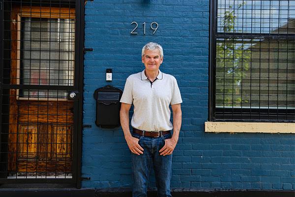 Pat McCafferty outside his Wade Street home.