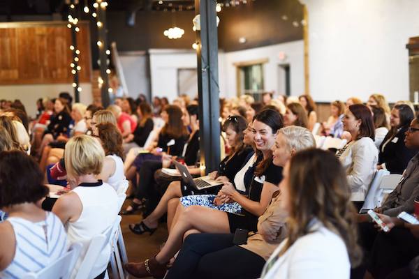 Female marketing professionals attend a Women In Digital event in Columbus.