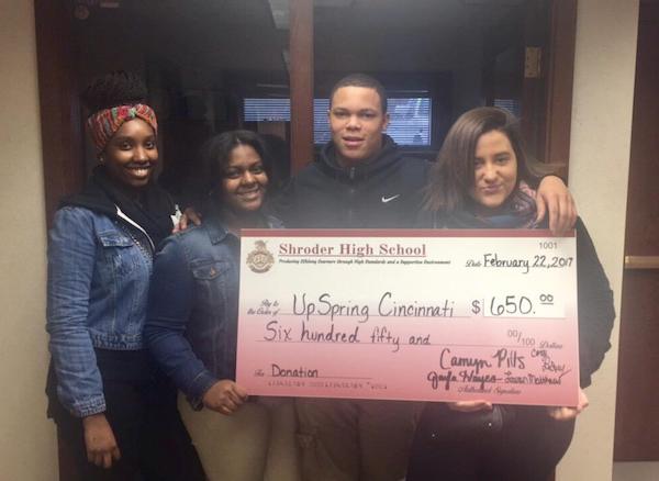 Students from Shroder Paideia High School donated $650 to UpSpring.