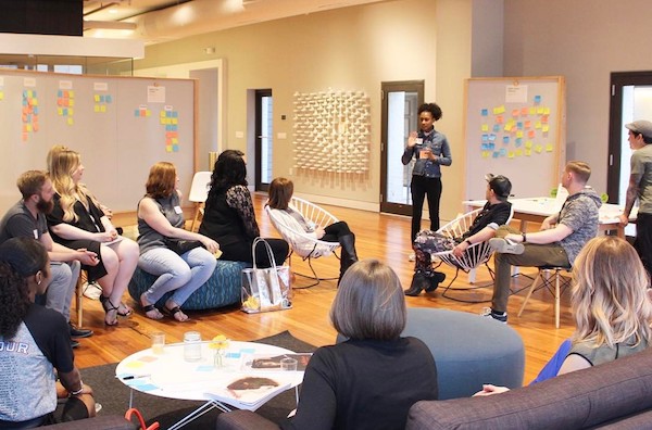 Tamia Stinson presenting Tether Cincinnati to a group of image makers earlier this year. 