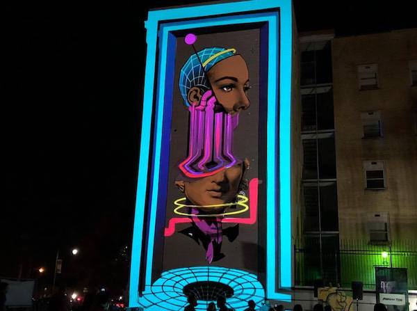 A mural and light installation near Findlay Market.