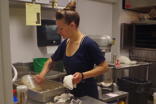 Sarah Dworak making pierogies in her commerical space at Findlay Kitchen.