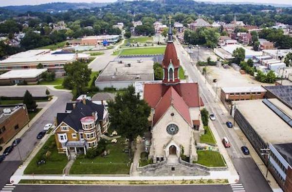 An aerial view of Urban Artifact and the Rectory (left), where Radio Artifact will broadcast.