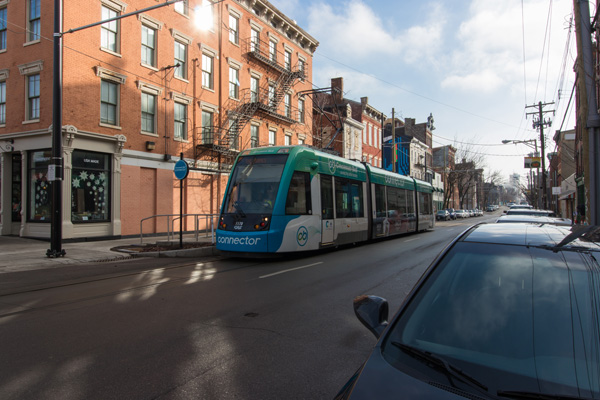The streetcar passes through Findlay Market on it's 3.6-mile loop from downtown to OTR.