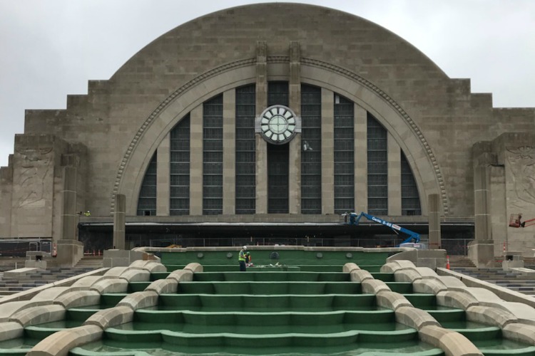 The fountain was filled prior to testing the new geyser.