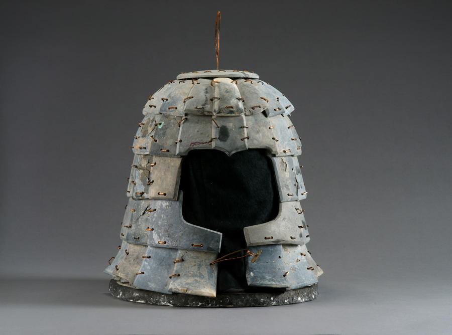 Helmet, Qin dynasty (221–206 BC), limestone, Excavated from Pit K9801, Qin Shihuang’s Mausoleum, 1999, Shaanxi Provincial Institute of Archaeology