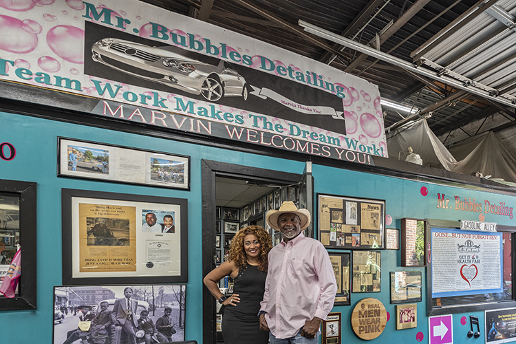Marvin Butts and Tabatha Anderson outside of their office at Mr. Bubbles Auto Detailing.