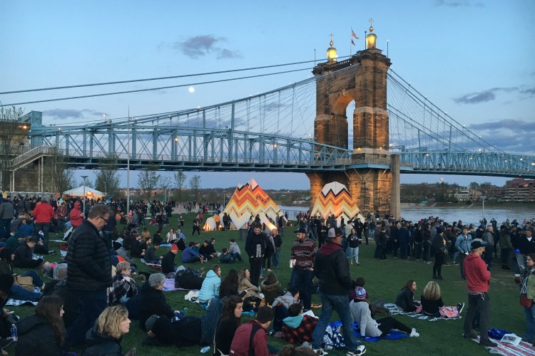 Moon rising over Cincinnati Homecoming Festival