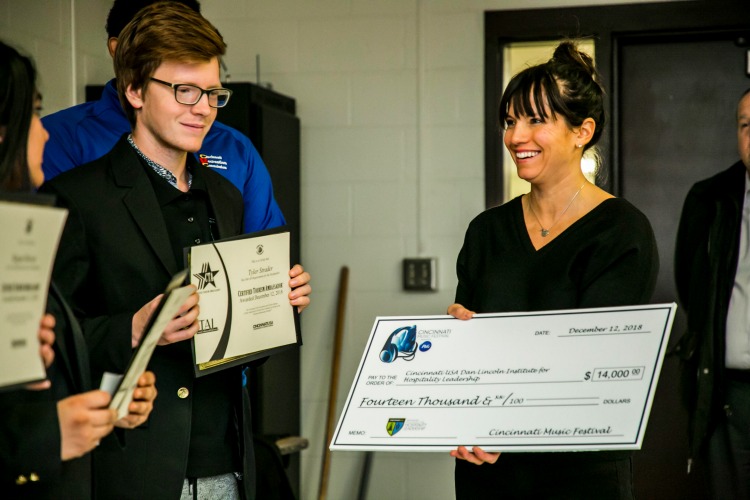 The Cincinnati Music Festival presented a check to those going on to internships.