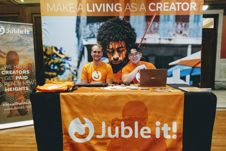 Juble it! founder Paolo Dominguez, right, and co-founder Chris Daniels, marketed their work at the Cincinnati Podcast Festival in November.