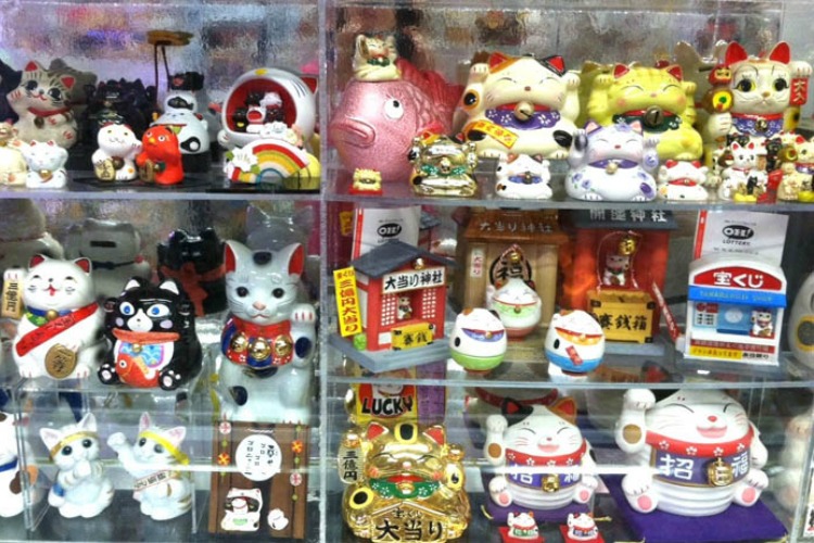 The one-of-a-kind Lucky Cat Museum on the first floor. 