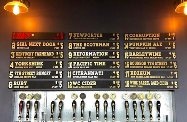 The current tap list at Wooden Cask in Newport.