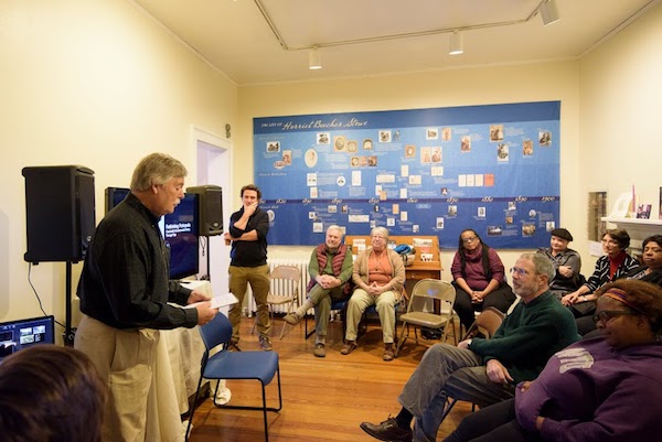 Chris DeSimio leads a conversation at the Stowe House, part of the current "Rethinking Porkopolis."