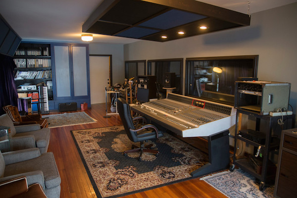 Inside the recording studio booth at The Lodge.