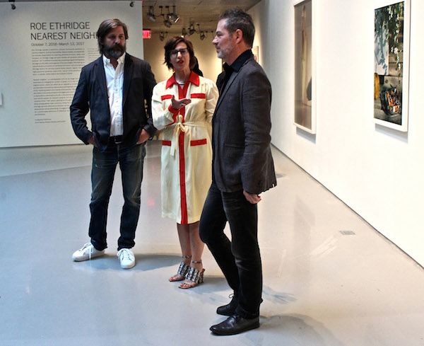 Artist Roe Ethridge (left), with CAC Director Raphaela Platow (center) and FotoFocus Artistic Director Kevin Moore, at the opening of Roe Ethridge: Nearest Neighbor.