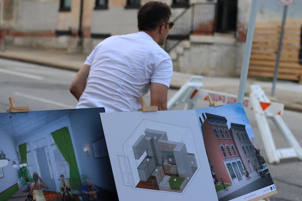 Interior and exterior renderings of the Kunsthous buildings.