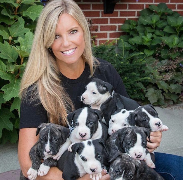 Robin Tackett and pit bull pups