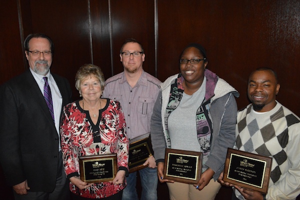 Talbert House CEO Neil Tilow with (L-R) Ellen Fink, Michael Allen, Marchelle Donald & James Woodson