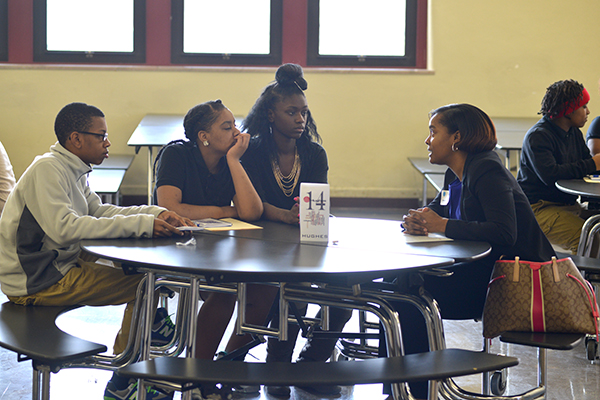 Hughes students at "speed mentoring" March 12