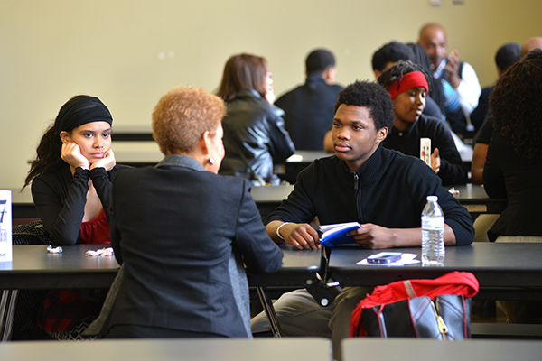 Hughes STEM High School students participate in "speed mentoring" March 12