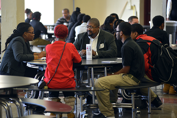 Hughes students at "speed mentoring" March 12