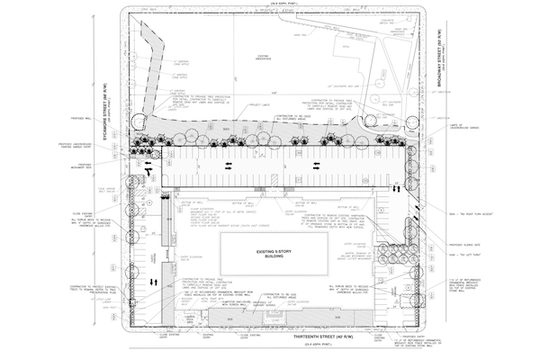 Core Redevelopment's site plan adds parking and maintains the existing green space