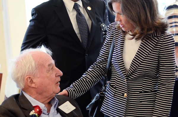 Dick Weiland speaks with State Rep. Denise Driehaus at the June 8 awards event 