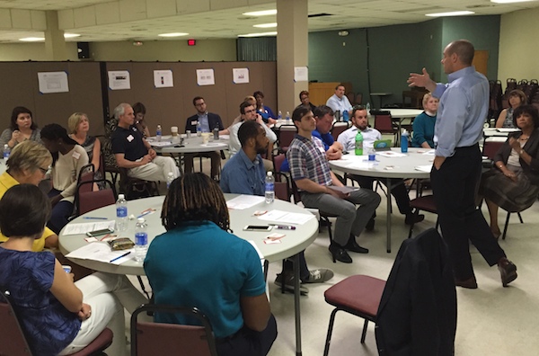 Strive Partnership's Greg Landsman speaks at a community forum on the Cincinnati Preschool Promise