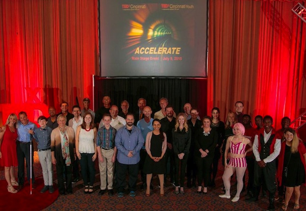 TEDxCincinnati presenters pose for a group photo July 9