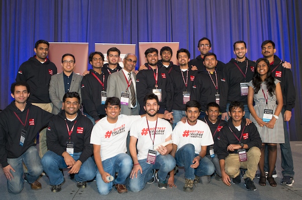 Hyperloop UC is one of 30 teams left in the worldwide competition; Shishir Shetty is third from left in the back row and Dhaval Shiyani is sixth from left, next to primary faculty adviser Dr. Shaaban Abdallah