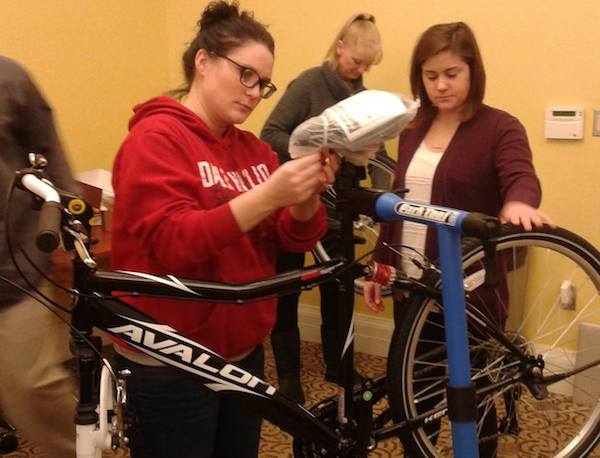 Bicycles are set up for a STEM meeting.