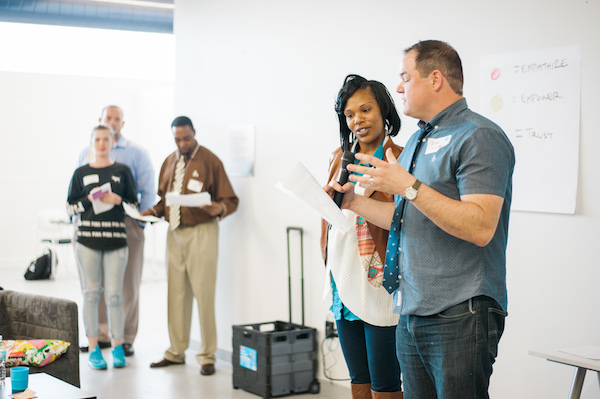 Researchers and community members interact at a recent DI brainstorming session.