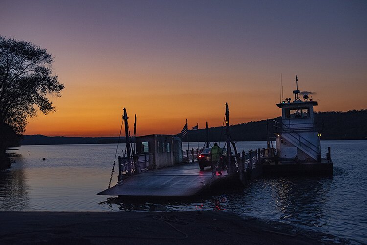 The ferry leaves the Augusta, Ky. shore at dawn.