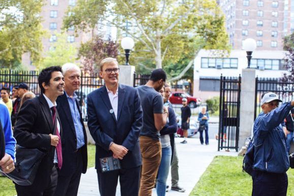 Kelley Lindquist (center) at El Barrio grand opening in East Harlem, N.Y.